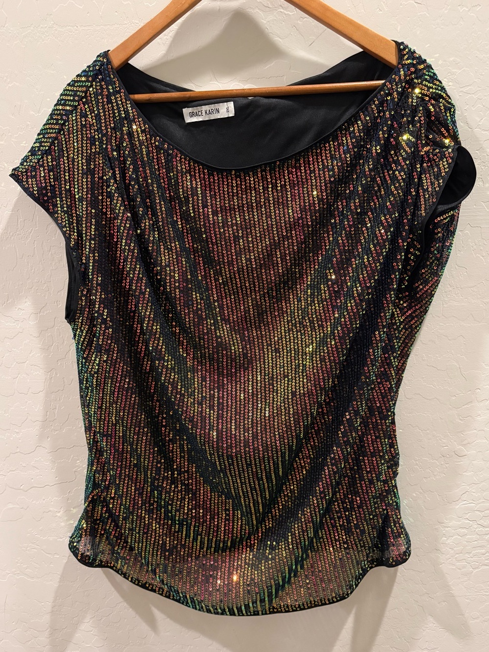 Grace Karin Rainbow Sequin Cowl Neck Blouse Top Multi-Color Sparkle Plus Size 2X